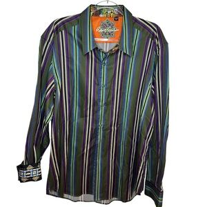 Robert Graham Striped Long Sleeve Button up Shirt Knowledge Wisdom Truth Men 2XL